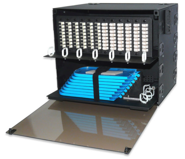 Signamax UFD12-B	72- to 288-Fiber Optical Fiber Distribution Enclosure, Accepts 12 Adapter Plates and 8 (24-Fiber) Splice Trays Dimensions: 14"H x 19"W x 14"D
