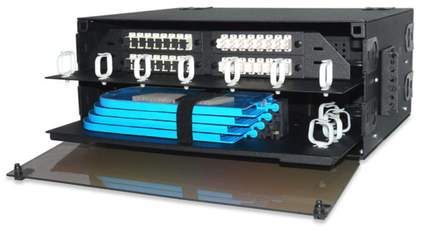 Signamax UFD4-B 24- to 96-Fiber Optical Fiber Distribution Enclosure, Accepts 4 Adapter Plates and 4 (24-Fiber) Splice Trays Dimensions: 7"H x 19"W x 14"D